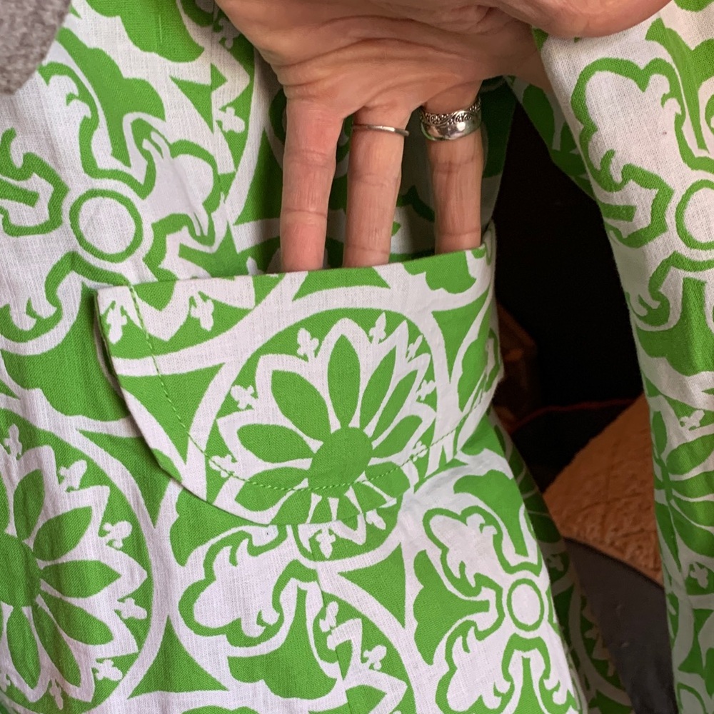 Vibrant Vintage-Inspired Green Floral Women's Blazer by Margaret Frances - Picture 7 of 10